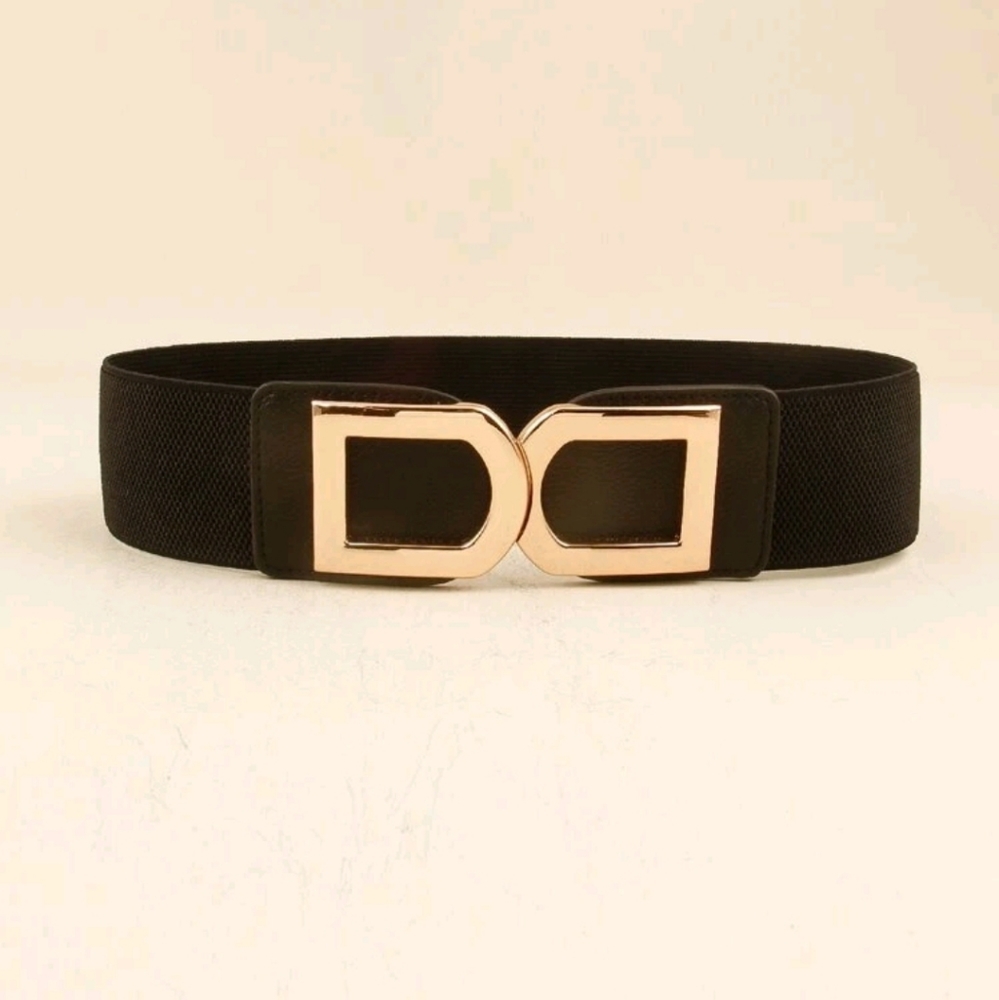 Womens plus size Black elastic gold buckle corset wide boho cinch waist belt - Picture 6 of 13